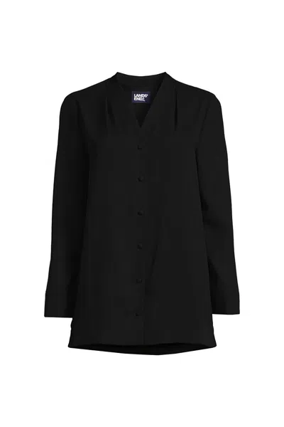 Lands' End Women's Long Sleeve Vneck Crepe Tunic In Black