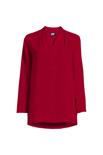 Lands' End Women's Long Sleeve Vneck Crepe Tunic In Red
