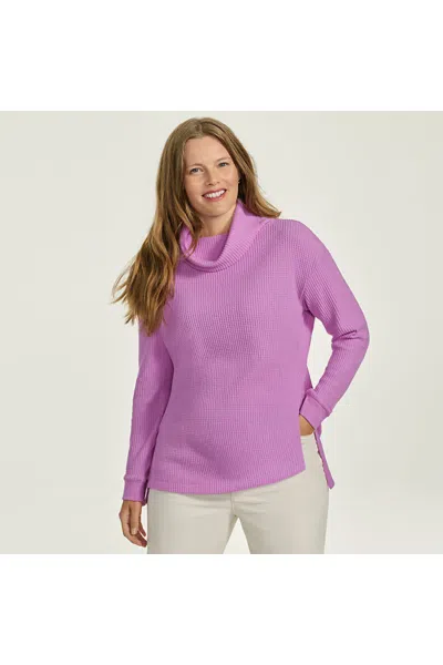 Lands' End Women's Long Sleeve Waffle Cowl Neck Tunic In Blue