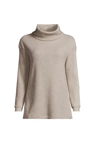 Lands' End Women's Long Sleeve Waffle Cowl Neck Tunic In Brown