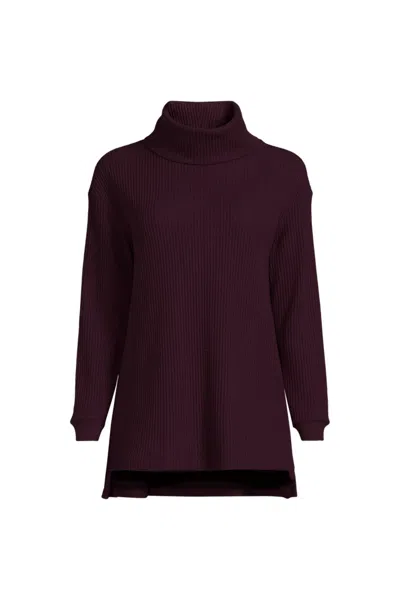 Lands' End Women's Long Sleeve Waffle Cowl Neck Tunic In Burgundy