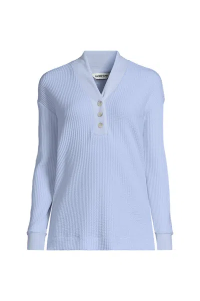 Lands' End Women's Long Sleeve Waffle Shawl Collar Henley In Multi