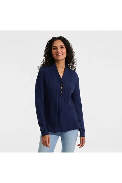 Lands' End Women's Long Sleeve Waffle Shawl Collar Henley In Multi