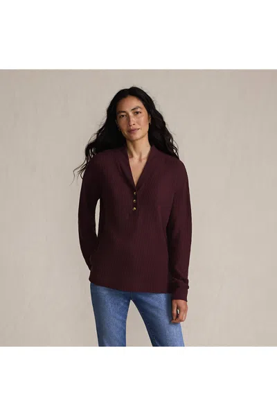 Lands' End Women's Long Sleeve Waffle Shawl Collar Henley In Brown