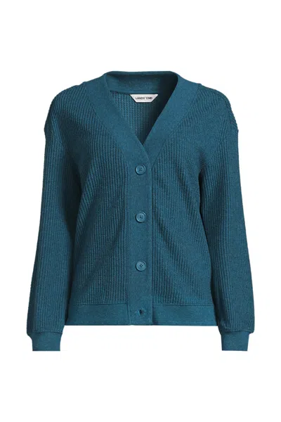 Lands' End Women's Long Sleeve Waffle V-neck Cardigan In Blue