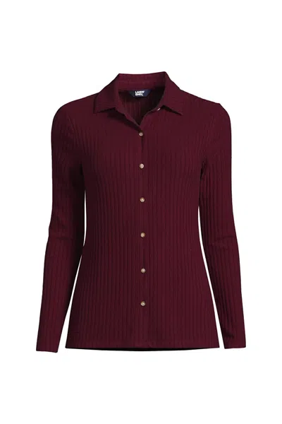 Lands' End Women's Long Sleeve Wide Rib Button Front Polo In Red