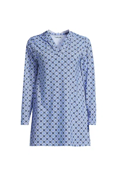 Lands' End Women's Long Sunshade Upf 50 Hooded Mini Swim Swim Cover-up Dress In Blue
