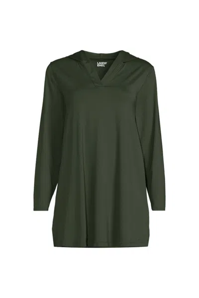 Lands' End Women's Long Sunshade Upf 50 Hooded Mini Swim Swim Cover-up Dress In Green
