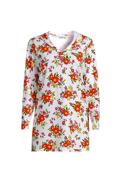 Lands' End Women's Long Sunshade Upf 50 Hooded Mini Swim Swim Cover-up Dress In Multi