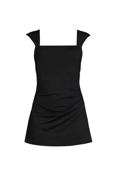 Lands' End Women's Long Torso New Smoothing Square Neck Ruched Swim Dress Swimsuit In Black