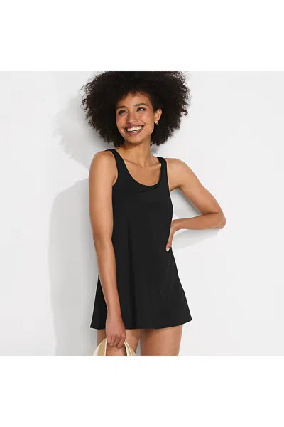 Lands' End Women's Long Torso Scoop Neck Mini Swim Dress Swimsuit In Black