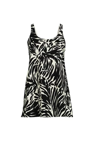 Lands' End Women's Long Torso Scoop Neck Mini Swim Dress Swimsuit In Black