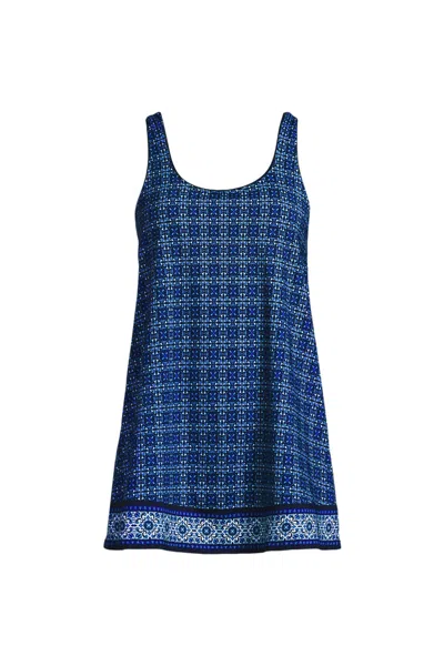 Lands' End Women's Long Torso Scoop Neck Mini Swim Dress Swimsuit In Blue