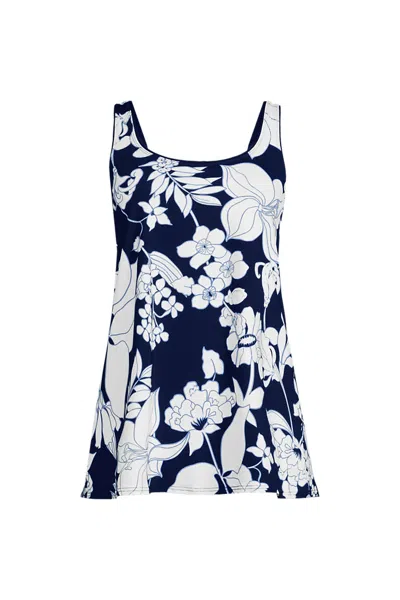 Lands' End Women's Long Torso Scoop Neck Mini Swim Dress Swimsuit In Blue