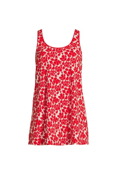 Lands' End Women's Long Torso Scoop Neck Mini Swim Dress Swimsuit In Red