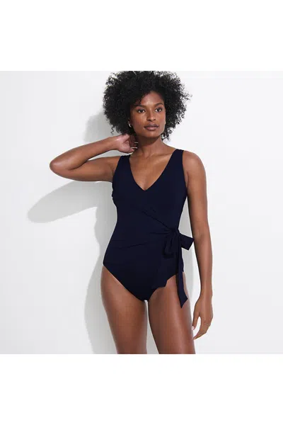 Lands' End Women's Long Torso Side Tie Wrap One Piece Swimsuit In Blue