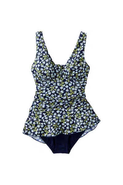 Lands' End Women's Long Torso Slendersuit Grecian Mini Swim Dress In Multi