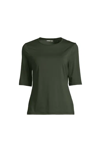 Lands' End Women's Long Torso Sunshade Upf 50 Elbow Sleeve Rash Guard Swim Tee In Green