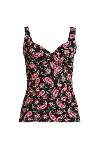 Lands' End Women's Long Torso Sweetheart Wrap Underwire Tankini Top In Black