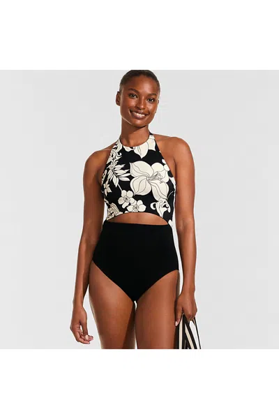 Lands' End Women's Long Torso Tugless Halter Monokini High Leg One Piece Swimsuit In Black