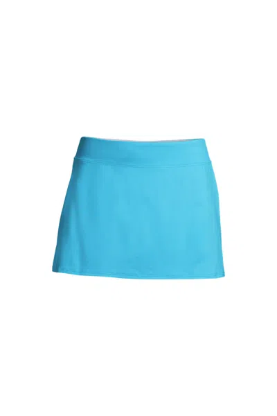Lands' End Women's Long Torso Tummy Control Swim Skirt In Blue