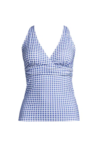 Lands' End Women's Long Torso V-neck Plunge X Back Tankini Top In Multi