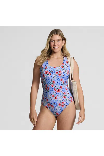Lands' End Women's Long Tugless X-back One Piece Swimsuit In Blue