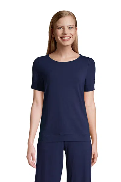 Lands' End Women's Lounge Short Sleeve Crewneck Pajama T-shirt In Blue
