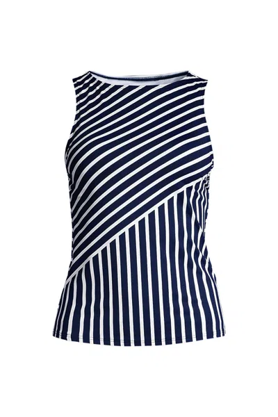 Lands' End Women's Mastectomy High Neck Upf 50 Sun Protection Modest Tankini Swimsuit Top In Blue