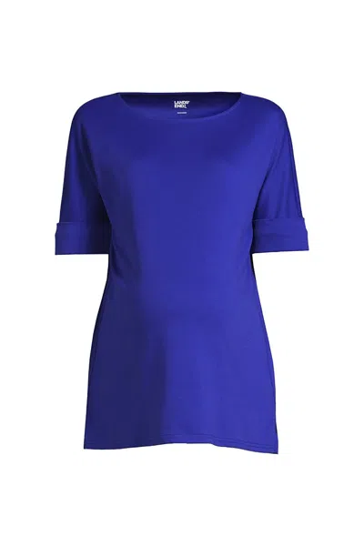Lands' End Women's Maternity Cotton Polyester Short Sleeve Shirt In Blue