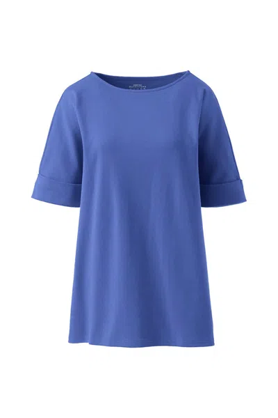 Lands' End Women's Maternity Cotton Polyester Short Sleeve Shirt In Blue