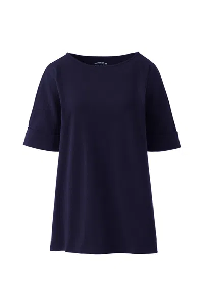 Lands' End Women's Maternity Cotton Polyester Short Sleeve Shirt In Blue