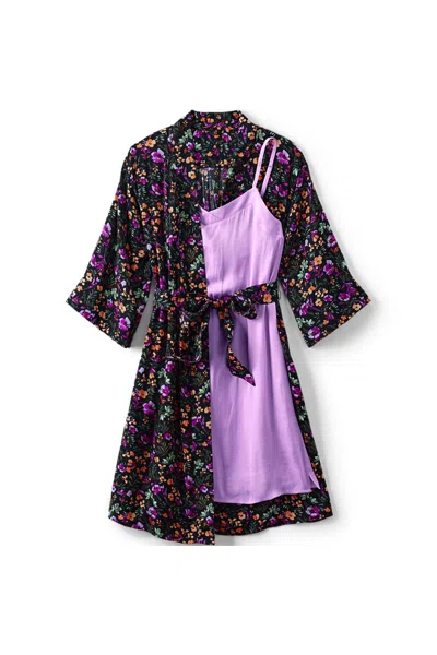 Lands' End Women's Matte Satin 2 Piece Pajama Set - Nightgown And Robe In Multi