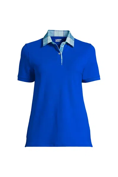 Lands' End Women's Mesh Cotton Short Sleeve Polo Shirt In Blue