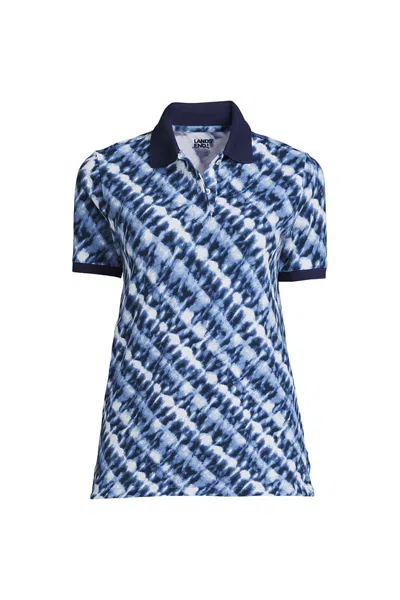Lands' End Women's Mesh Cotton Short Sleeve Polo Shirt In Blue