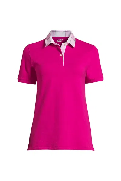 Lands' End Women's Mesh Cotton Short Sleeve Polo Shirt In Pink