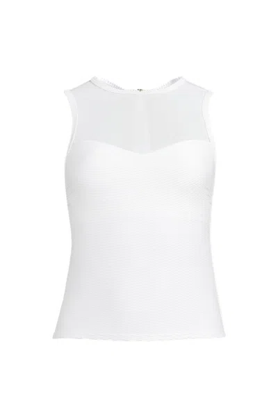 Lands' End Women's Mesh Ribbed High Neck Tankini Top In White