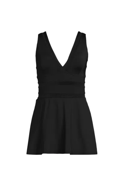 Lands' End Women's Mesh V-neck Mini Swim Dress Swimsuit In Black