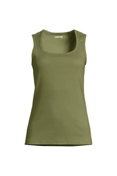 Lands' End Women's Micro Rib Square Neck Tank In Green