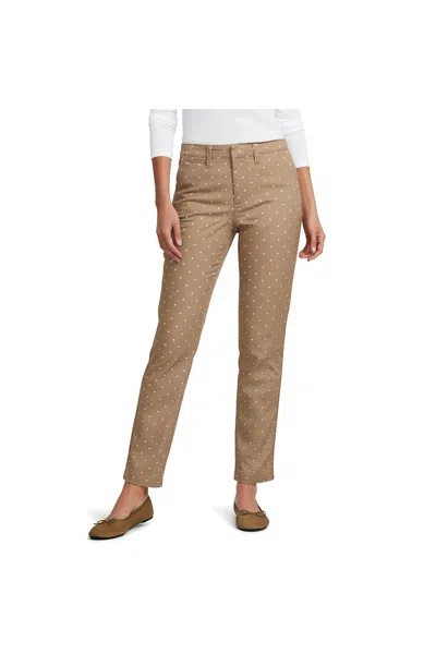 Lands' End Women's Mid Rise Classic Straight Leg Chino Ankle Pants In Brown