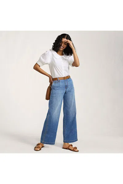 Lands' End Women's Mid Rise Denim Wide Leg Ankle Jeans In Blue