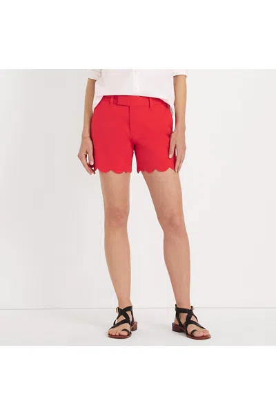 Lands' End Women's Mid Rise Scallop Hem 5" Chino Shorts In Red