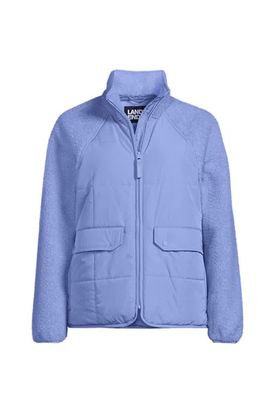 Lands' End Women's Mixed Media Sherpa Fleece Jacket In Blue