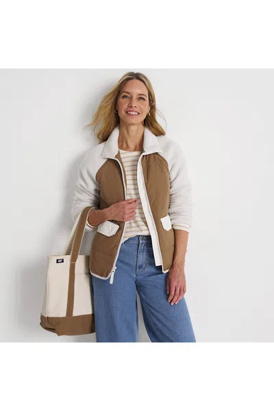 Lands' End Women's Mixed Media Sherpa Fleece Jacket In Multi