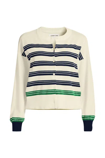 Lands' End Women's Modern Length Fine Gauge Crew Neck Cardigan Sweater In Multi