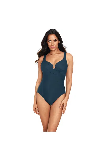 Lands' End Women's Must Haves Escape Slimming Underwire One Piece Swimsuit In Blue