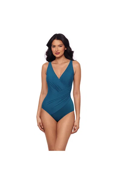 Lands' End Women's Must Haves Oceanus V-neck Slimming One Piece Swimsuit In Blue