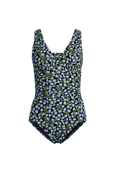 Lands' End Slendersuit Grecian Low Leg One Piece Swimsuit In Multi
