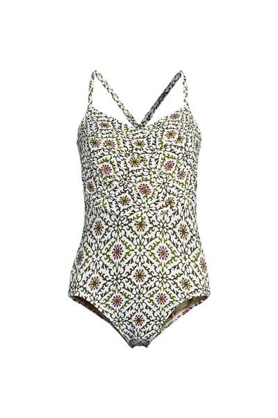 Lands' End Women's New Slendersuit Pleated Low Leg One Piece Swimsuit In Multi