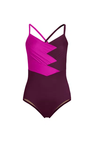 Lands' End Women's New Slendersuit Pleated Low Leg One Piece Swimsuit In Multi